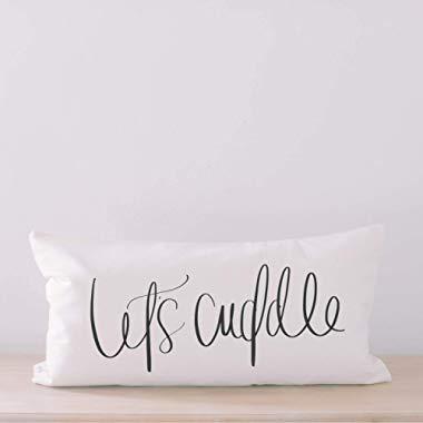 Lumbar Pillow - Let's Cuddle, Handmade in the USA, calligraphy, home decor, wedding gift, engagement present, housewarming gift, cushion cover, throw pillow