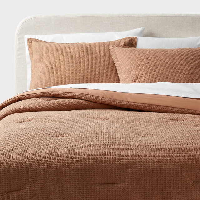 King Washed Waffle Weave Comforter and Sham Set Camel - Threshold™