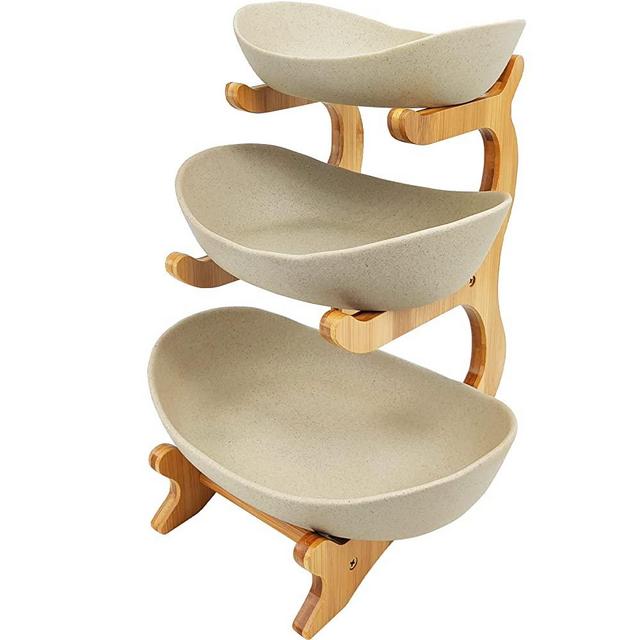 3 Tier Fruit Bowl for Kitchen Counter， Ceramic Fruit Basket for Kitchen, Large Capacity Ceramic Berry Basket, Fruteros para Cocina, Pottery