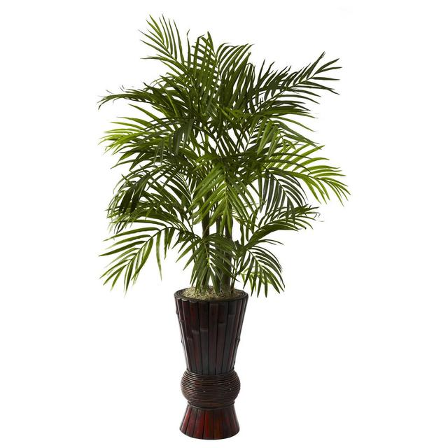 Nearly Natural Areca with Bamboo Planter Green (4")