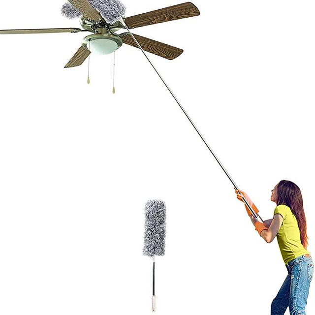Onlyoung Microfiber Duster with Extension Pole(Stainless) 30’’ to 100’’, Extendable Long Dusters, Bendable Head & Scratch Resistant, Cobweb Duster for Cleaning Ceiling Fan, Furniture Blinds Vents Cars