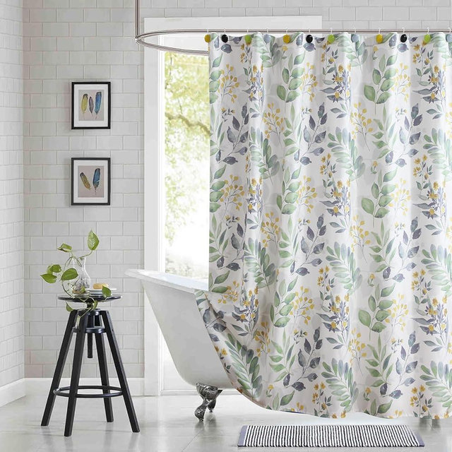 BESTRIPES Fabric Shower Curtain 78 Inches Long, Sage Green Gray Yellow Watercolor Botanical Leaf Shower Curtains for Bathroom, 72" W x 78" H