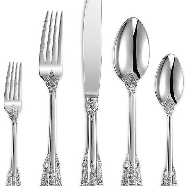 [Gorgeous & Fancy] 20-Piece 18/10 Stainless Steel Silverware Set, Service for 4, Mirror Finish, Dishwasher Safe, Box Set, Antique Baroque Silver-plated Flatware Cutlery Set