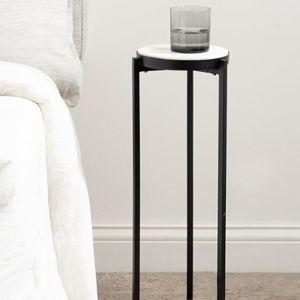 Kate and Laurel Aguilar Modern Round Drink Table, 9 x 9 x 23, White and Black, Genuine Marble Accent Table for Small Spaces and for Use as Small Plant Stand