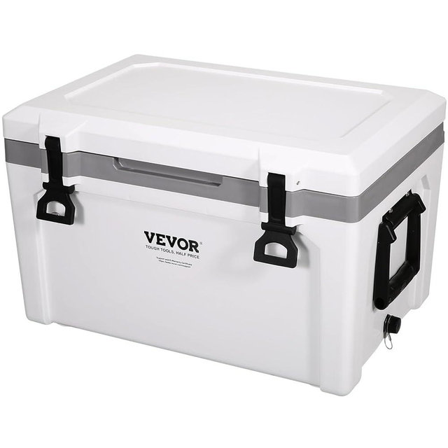 VEVOR Ultra-Light Hard Cooler, Ice Retention Cooler with Heavy Duty Handle, Ice Chest Lunch Box for Camping, Travel, Outdoor, Keeps Cool for up to 6 Days, 30% Lighter Than Rotomolded Coolers