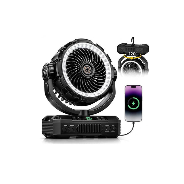 4-IN-1 Rechargeable Camping Fan & Oscillating【Max 60H】Portable Battery Powered Operated Fan,20000mAh Outdoor Turbo Tent Fan & Light,Timer,Hook for Travel,Fishing,Jobsite,Beach,Indoor,Camping Essential