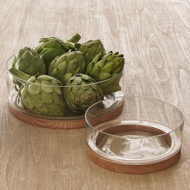 Handcrafted Ash Wood & Glass Serving Bowls