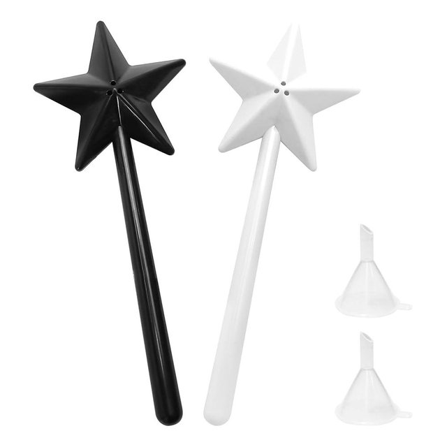 2PCS Salt and Pepper Wand Shakers, Salt Dispenser Magic Shape Fairy Star Pentagram, Three Hole Refillable Removable One Light Hand Operation, Kitchen Accessories for Halloween Christmas (White, Black)