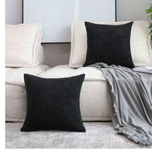 Home Brilliant Large Striped Corduroy Euro Sham Set of 2 Fall Throw Pillow Covers Couch Papasan Cushion Cover for Floor, 24 x 24 inch, Black