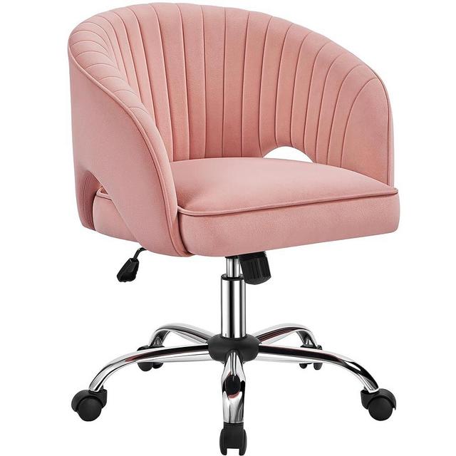 Yaheetech Pink Desk Chair Vanity Chair with Back Home Office Chair Cute Desk Chair Modern Swivel Rolling Chair Computer Chair for Study, Vanity, Bedroom