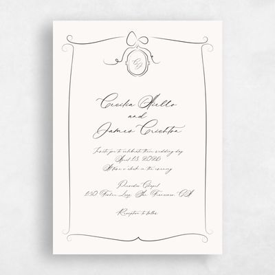 Beige Bordered Wedding Invitation - Lucille Portrait