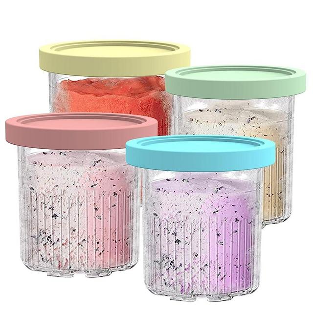 Replacement for Ninja Creami Pints and Lids - 4 Pack NC501, Compatible with Ninja NC501 NC500 Series Creami Deluxe ice Cream Makers, Creami Pint Containers with Leak Proof Lids, Dishwasher Safe