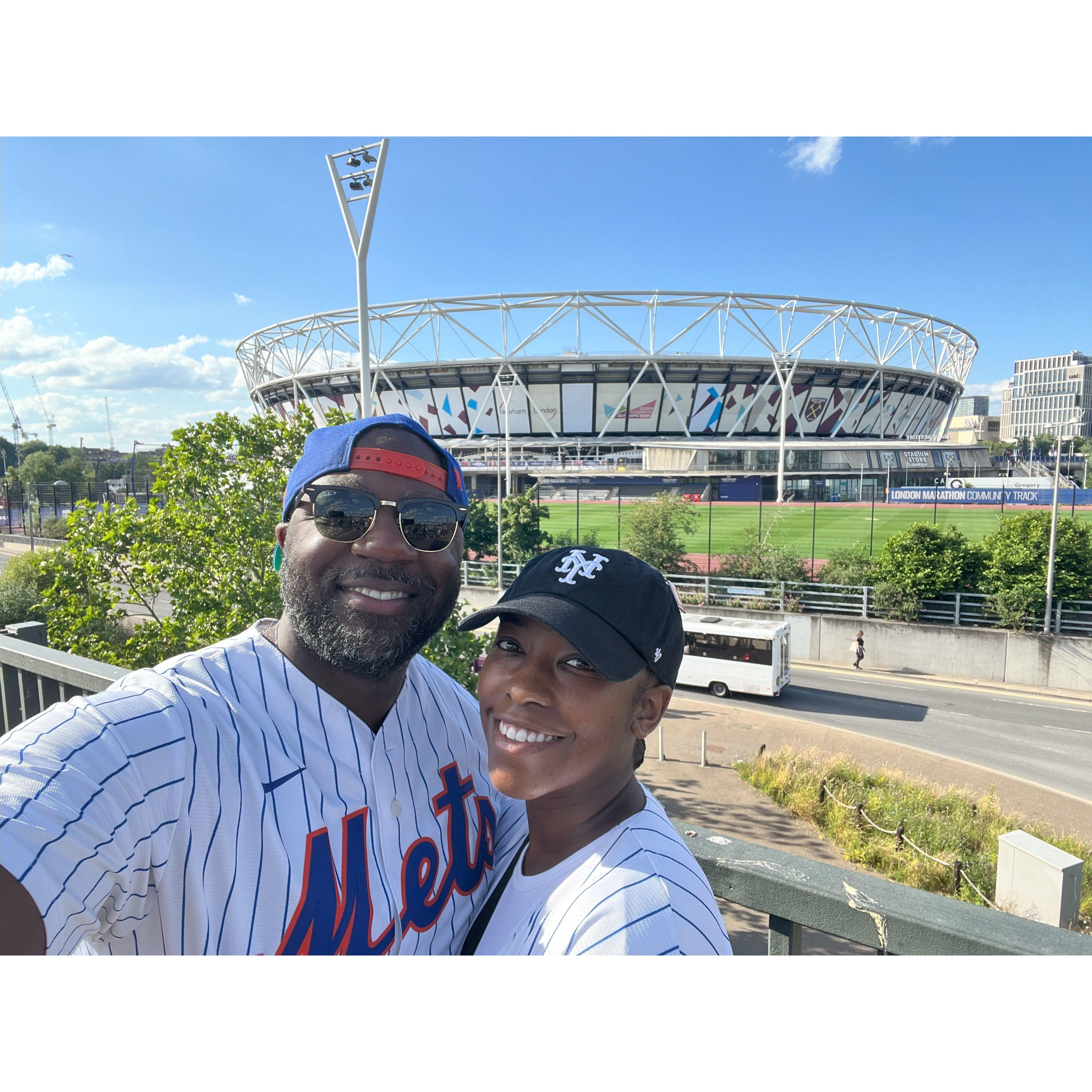 Catching the Mets game in London.