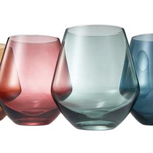 Khen - Colored Muted Colored Glasses - Water & Wine | Set of 4 | Pastel Muted Crystal Glassware, Goblet Cocktails, Red & White, Dinner Color Beautiful - Stemless Wine Glass Set 16oz