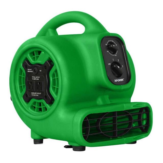 XPOWER P-230AT Mini Mighty 1/4 HP 925 CFM Centrifugal Air Mover, Carpet Dryer, Floor Fan, Blower, Stackable, Daisy Chain, for Water Damage Restoration, Janitorial, Plumbing, Home Use, Green