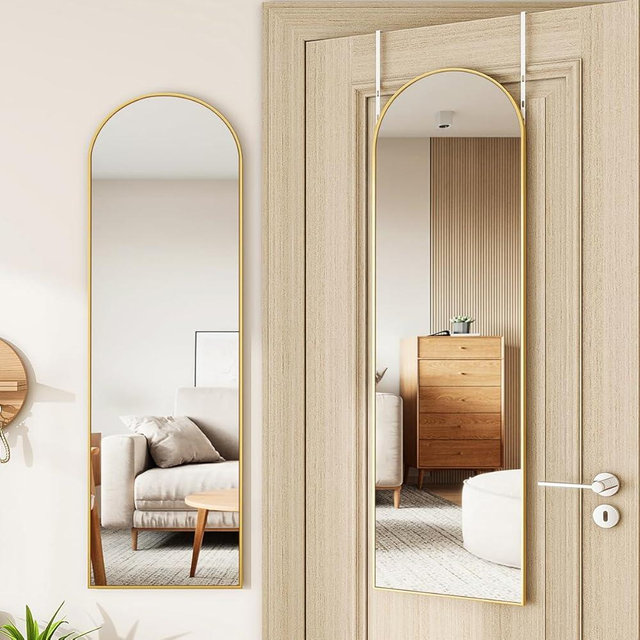 VETROVUE Over The Door Full Length Mirror, 48"x14" Arched Mirror for Bedroom, Living Room, Entryway, Dorm - Gold