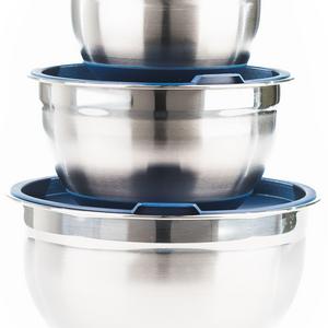 Fitzroy and Fox Non-Slip Stainless Steel Mixing Bowls with Lids, Set of 3, Blue