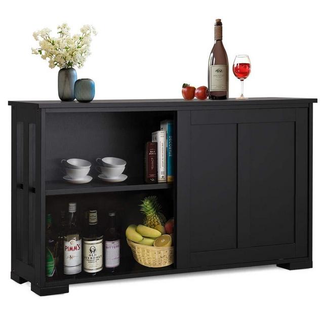 Yaheetech Buffet Sideboard with Sliding Door and Adjustable Shelf Stackable Cabinets Wooden Console Table Kitchen Dining Room Storage Cupboard, Black