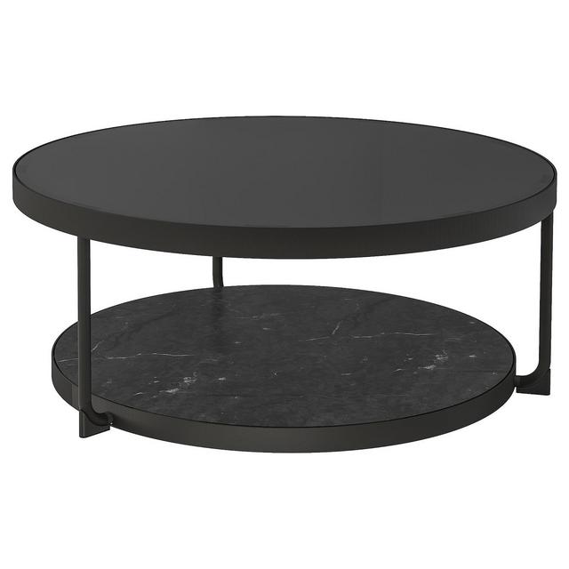 FRÖTORP Coffee table, anthracite marble effect/black glass, 34 5/8 "