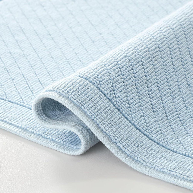 Arkwright 100% Cotton Bathroom Rug - High Absorbent Stylish Textured Woven Design Bath Mat, Slip Resistant Backing for Shower and Bathtub Floor, 24x36 in - Blue