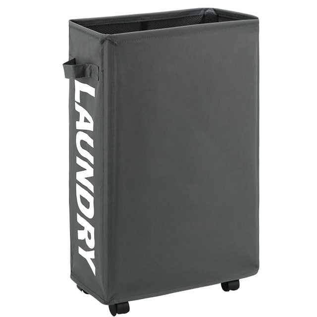 Maxsilan 25" Slim Rolling Laundry basket on Wheels, 50L Collapsible Narrow Corner Laundry Hamper, Foldable Storage Bins, Grey