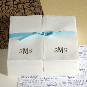 Nature's Linen Disposable Hand Towels - Monogrammed - Bulk Pack of 50 Towels with a Ribbon