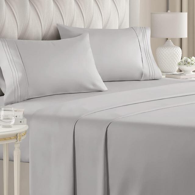 Queen Size Sheet Set - 4 Piece Set - Hotel Luxury Bed Sheets - Extra Soft - Deep Pockets - Easy Fit - Breathable Cooling - Wrinkle Free - Comfy – Light Grey Bed Sheets - Queen Sheets – Fitted Sheets