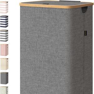 BALEINE Laundry Hamper with Lid, Tall Laundry Baskets with Bamboo Pull Handles, Large Laundry Bin with Internal Support (18 Gal/70L, Grey)