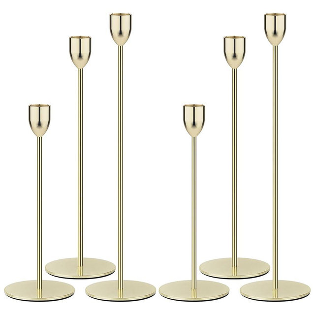 Ohtomber Gold Taper Candle Holder - 6PCS Candlestick Holders, Candlesticks Centerpiece Wedding Table Decor, Fit Pillar 3/4" Thick Tapered & Led Candles