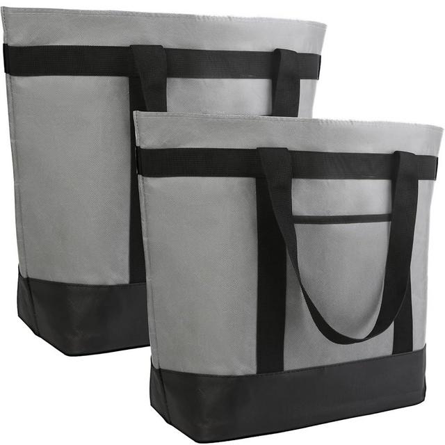 CIVJET 2Pk Insulated Reusable Tote Bag for Grocery Shopping for Women/Men, Pizza/Food Delivery Bag to Keep Food Cold/Hot for Uber Eats/Doordash/Grubub, Cooler bags for Travel/Beach/Picnic, Grey