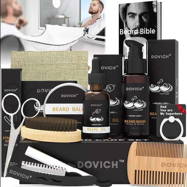 12 In 1 Beard Kit for Men, Beard Growth Kit, Beard Grooming Oil Leave-in Conditioner, Beard Apron Bib, Beard Razor, Beard Shampoo, Beard Balm, Beard Brush