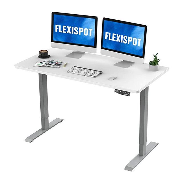 FlexiSpot EN1 Electric Height Adjustable Desk 55 x 28 Inches Whole-Piece Standing Desk Home Office Sit Stand Up Desk Primo(Gray Frame +55 inch White Top)