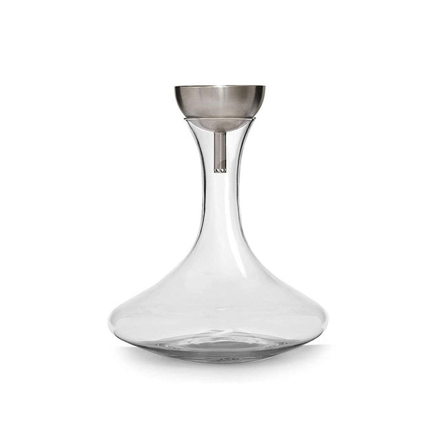 Houdini 48 fl oz Wine Decanter: Glass Beverage Server, Stainless Steel, Hand Wash, Cold Drinks, 2-Piece Set