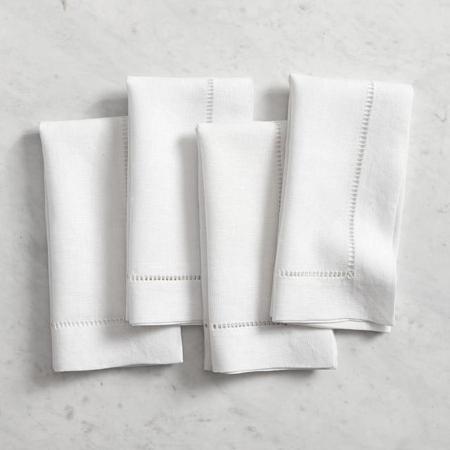 Linen Hemstitch Napkins, Set of 4 - White