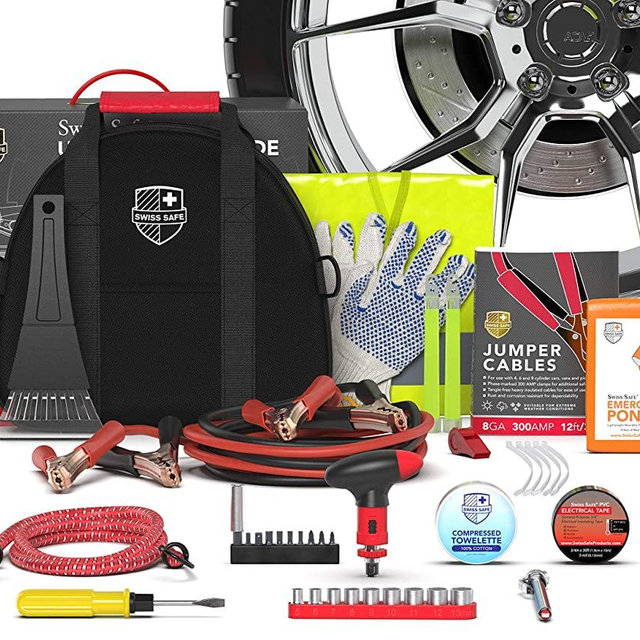 2-in-1 Emergency Roadside Car Assistance with Premium First Aid Kit (348-Piece): Jumper Cables (12-Foot), Automotive Safety Tools for Vehicle