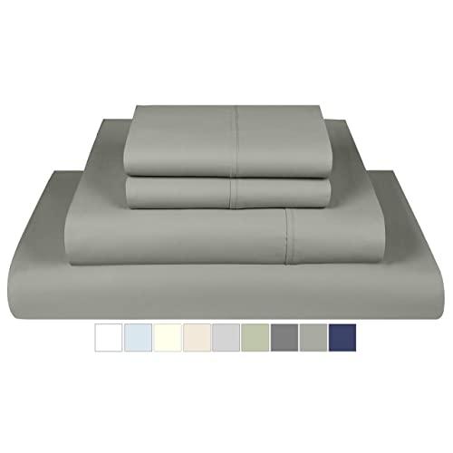 Threadmill Home Linen 800 Thread Count 100% Cotton Sheets, Moon Rock Grey Queen Sheets 4 Piece Cotton Bed Sheet Set, ELS Cotton Bed Sheets Solid Sateen Sheets Fits Mattress Up to 18'' Deep Pocket
