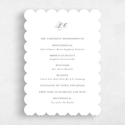 White Scalloped Wedding Program - Cortona