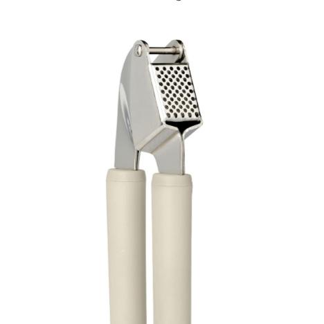 Amazon Basics Garlic Press, Soft Grip Handle, Dishwasher-Safe, Linen Gray
