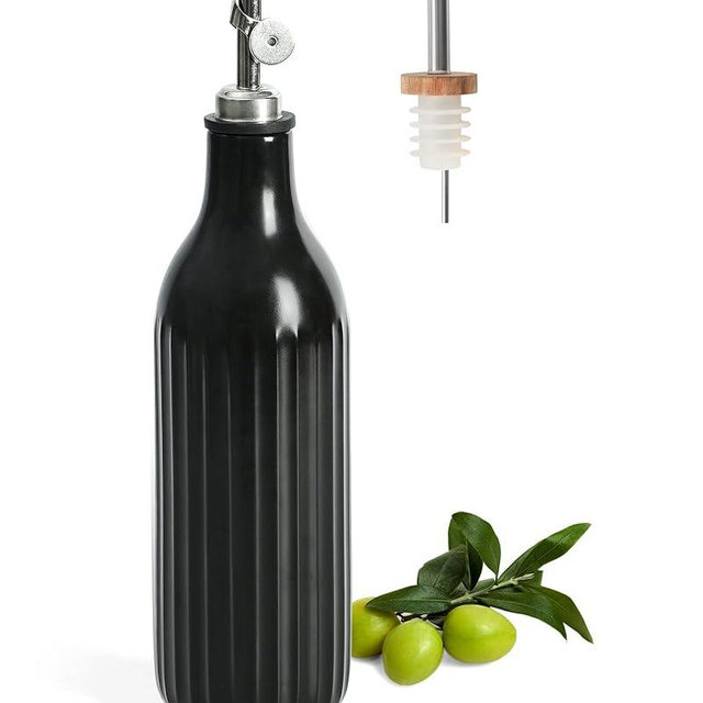FE FUN ELEMENTS Olive Oil Dispenser Bottle, 19 oz Oil Dispenser for Kitchen and Vinegar Dispenser Bottle, Suitable for Vinegar, Coffee Syrups & Other Liquids, Black