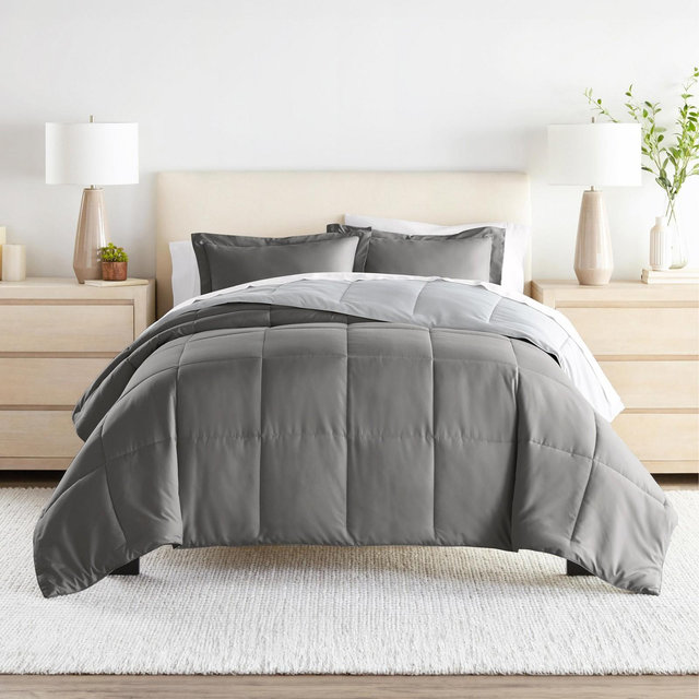 Reversible Comforter and Shams Set, Ultra Soft, Easy Care, - Becky Cameron™, King/California King, Gray / Light Gray