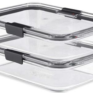 Rubbermaid Brilliance Glass Food Storage Containers, 8 Cup, Set of 2, BPA-Free, Leak-Proof, Clear