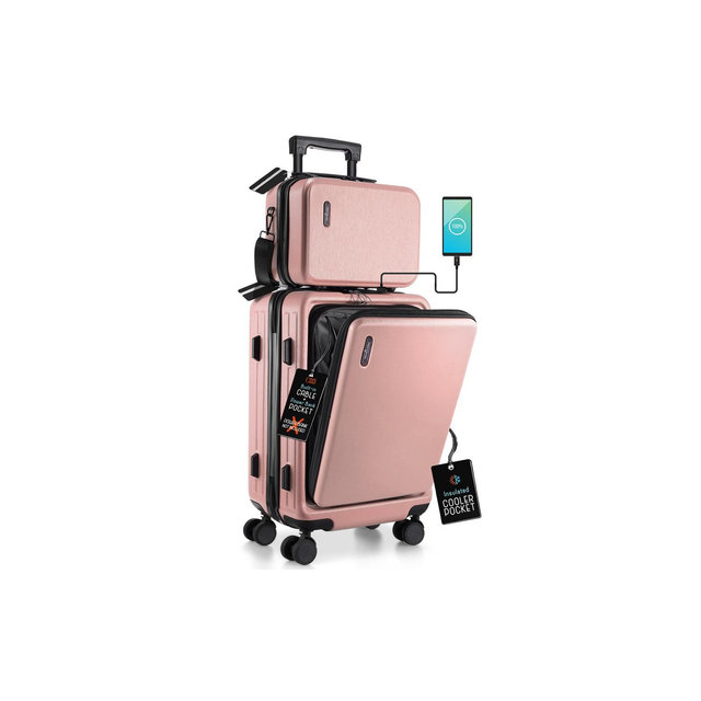 TravelArim 22" Airline Approved Hard-shell Carry On Luggage with Attachable Cosmetic Case - Pink
