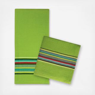 Striped Waffle 3-Piece Dishtowel + Dishcloth Set