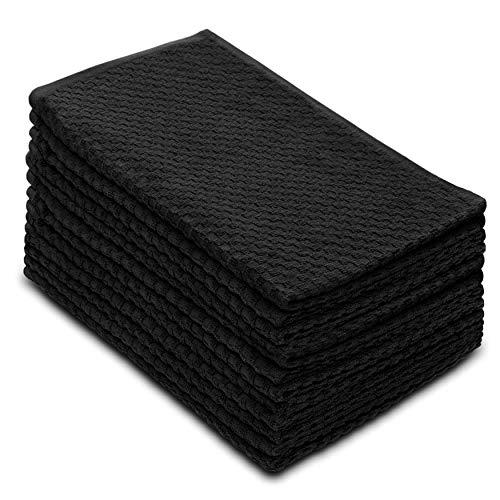 COTTON CRAFT - 12 Pack - Euro Cafe Waffle Weave Terry Kitchen Towels - 16x28 Inches -Black - 400 GSM Quality - 100% Ringspun 2 Ply Cotton - Highly Absorbent Low Lint - Multi Purpose
