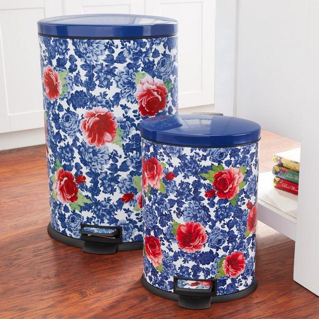 Pioneer Woman Stainless Steel 10.5 Gal and 3.1 Gal Oval Trashcan Set