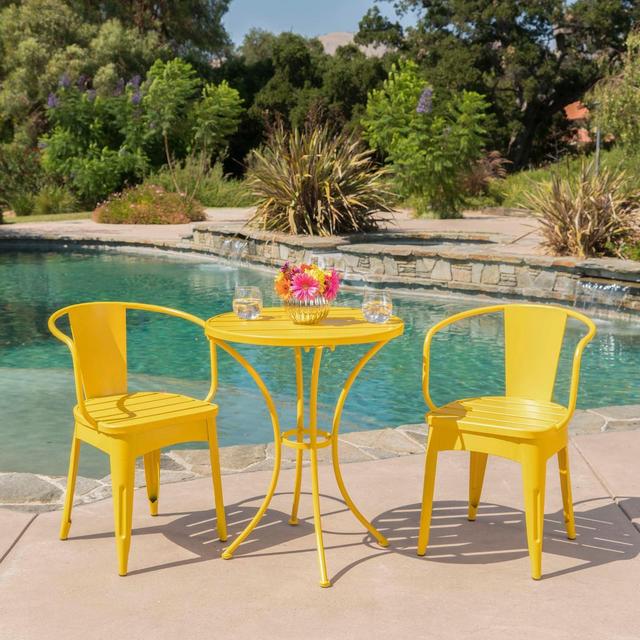 Colmar 3pc Cast Iron Patio Bistro Set- Matte Yellow - Christopher Knight Home