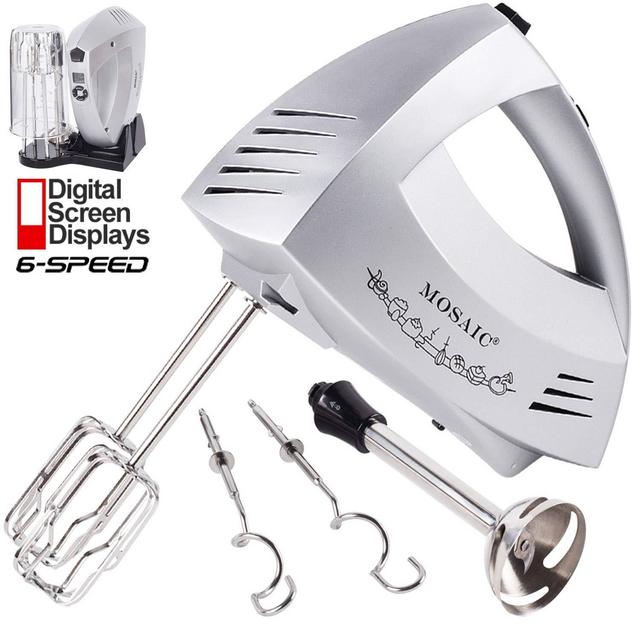 Hand Mixer Electric, MOSAIC 300W Powerful 6 Speeds Mixer Immersion Blender with Turbo and Eject Button 9 Min Continuous Operation Included 5 Stainless Steel Attachments