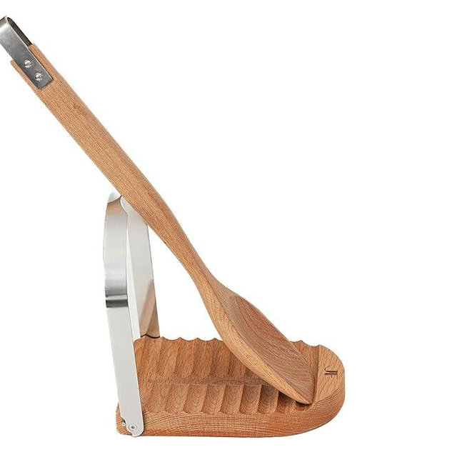Jeanne Fitz Spoon Rest & Pot Lid Holder, Beechwood & Stainless Steel