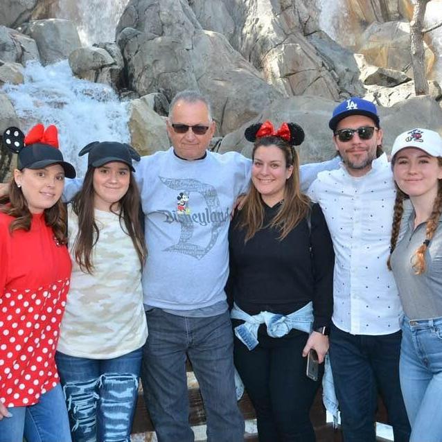 Crowder clan at California Adventure! Groom's cousins Amy and Abbey, his father Tom, and sister Evelyn.
