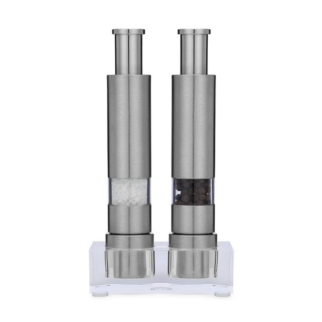 Grind Gourmet Salt and Pepper Grinder Set of 2 with Modern Thumb Push Button Grinder, Premium Stainless Steel, for Black Pepper, Sea Salt and Himalayan Salt, With Stand&quot;